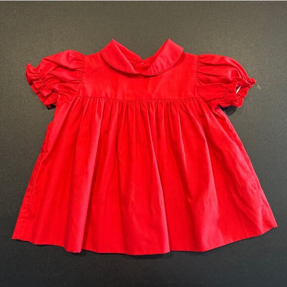 Vintage Red Peter Pan Collar Puff Sleeve Dress 24M, RN19654 - Picture 1 of 5